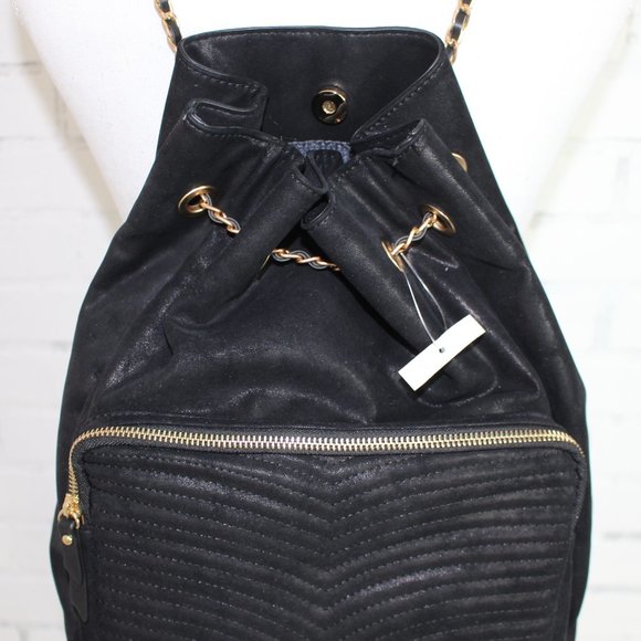 Nordstroms Soft Faux Suede Back Pack w/Gold Chain